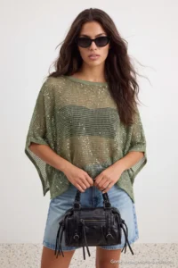 TRENDYOLMİLLA Green Pul Sequin embroidered Knitwear Sweater - Image 2