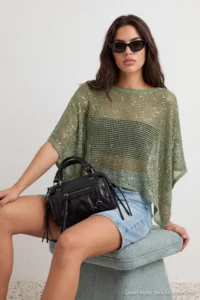 TRENDYOLMİLLA Green Pul Sequin embroidered Knitwear Sweater - Image 3