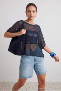 TRENDYOLMİLLA Petrol Pul Sequin embroidered Knitwear Sweater - Image 2