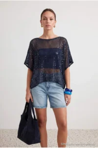 TRENDYOLMİLLA Petrol Pul Sequin embroidered Knitwear Sweater - Image 3