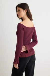 TRENDYOLMİLLA Burgundy Carmen Collar Weaving Garnili Bodysuit hugging/Fitted Knitwear Sweater - Image 4