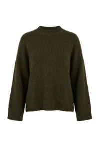 TRENDYOLMİLLA Khaki Oversized/Wide Pattern High Neck Basic Knitwear Sweater