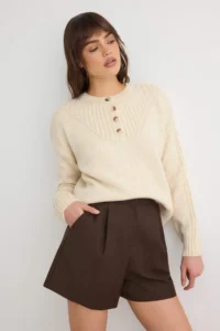 TRENDYOLMİLLA Ecru Soft textured Basic Half Patch Knitwear Sweater - Image 2