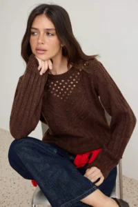 TRENDYOLMİLLA Brown Soft textured Knitting Detailed Knitwear Sweater - Image 2