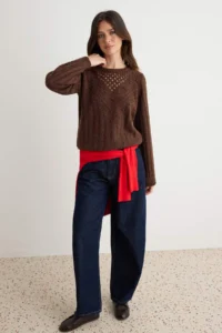 TRENDYOLMİLLA Brown Soft textured Knitting Detailed Knitwear Sweater - Image 3