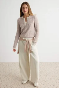 TRENDYOLMİLLA Beige Soft textured Double Collar Detailed Knitwear Sweater - Image 2