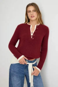 TRENDYOLMİLLA Burgundy Soft textured Double Collar Detailed Knitwear Sweater - Image 2