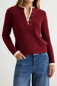 TRENDYOLMİLLA Burgundy Soft textured Double Collar Detailed Knitwear Sweater - Image 3
