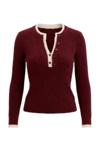 TRENDYOLMİLLA Burgundy Soft textured Double Collar Detailed Knitwear Sweater - Image 5