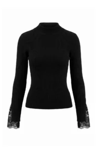 TRENDYOLMİLLA Black Premium Thread/Special Thread Sleeve Tip Lace Knitwear Sweater - Image 5