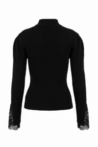 TRENDYOLMİLLA Black Premium Thread/Special Thread Sleeve Tip Lace Knitwear Sweater - Image 8