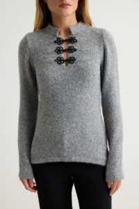 TRENDYOLMİLLA Anthracite Soft textured Trend/ Button Detailed Knitwear Sweater - Image 3