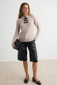 TRENDYOLMİLLA Beige Soft textured Trend/ Button Detailed Knitwear Sweater - Image 2