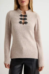 TRENDYOLMİLLA Beige Soft textured Trend/ Button Detailed Knitwear Sweater - Image 3