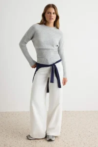 TRENDYOLMİLLA Gray Soft textured Bluzan Look Knitwear Sweater - Image 2