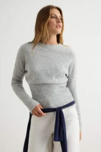 TRENDYOLMİLLA Gray Soft textured Bluzan Look Knitwear Sweater - Image 3