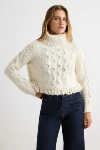 TRENDYOLMİLLA Ecru Soft textured Tassel Detailed Knitwear Sweater - Image 2