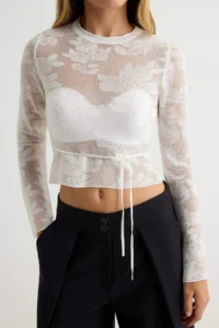 TRENDYOLMİLLA Ecru Transparent Look Knitwear Sweater - Image 3