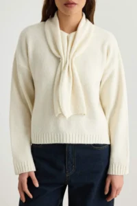 TRENDYOLMİLLA Ecru Pearl and removable Shawl Detailed Soft textured Knitwear Sweater - Image 3