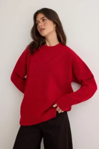 TRENDYOLMİLLA Red Soft textured Double Collar Knitwear Sweater - Image 2