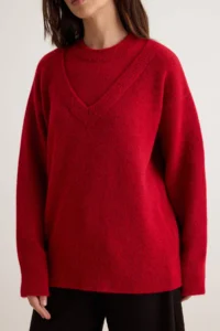 TRENDYOLMİLLA Red Soft textured Double Collar Knitwear Sweater - Image 3