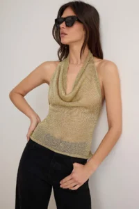 TRENDYOLMİLLA Gold Collar Detailed Shiny Look Knitwear Blouse