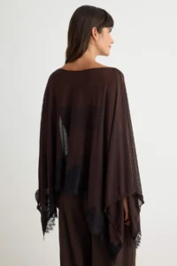 TRENDYOLMİLLA Brown Boat Neck Lace Detailed Bat Arm Pelerin Knitwear Sweater - Image 5