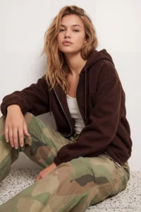 TRENDYOLMİLLA Brown Oversized Pattern Hooded Bowl Jacket Coat