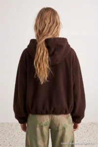 TRENDYOLMİLLA Brown Oversized Pattern Hooded Bowl Jacket Coat - Image 2