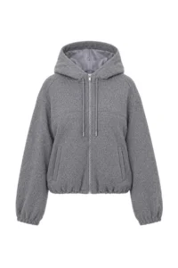 TRENDYOLMİLLA Gray Oversized Pattern Hooded Bowl Jacket Coat - Image 4