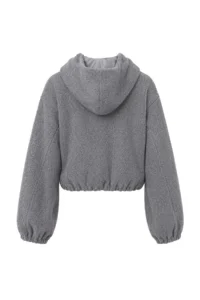 TRENDYOLMİLLA Gray Oversized Pattern Hooded Bowl Jacket Coat - Image 6