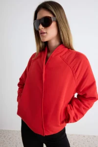 TRENDYOLMİLLA Red Regular Pattern Double breasted Kapama Coat