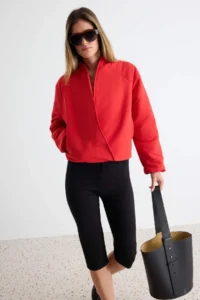 TRENDYOLMİLLA Red Regular Pattern Double breasted Kapama Coat - Image 2