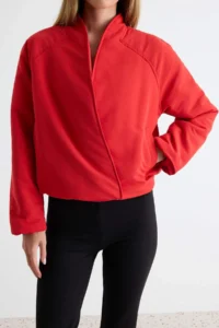 TRENDYOLMİLLA Red Regular Pattern Double breasted Kapama Coat - Image 3