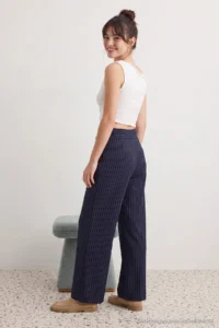 TRENDYOLMİLLA NAVY BLUE Thick Arched Striped Wide Leg/Wide Leg Pants - Image 6