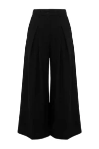 TRENDYOLMİLLA Black Plain Wide Leg/Wide Leg Pile Detailed Knitting Pants