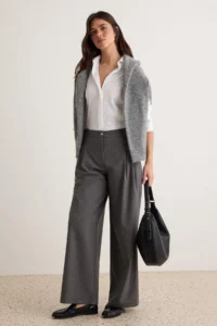 TRENDYOLMİLLA Anthracite Striped Pilili Wide Leg/Wide Leg Dress Pants