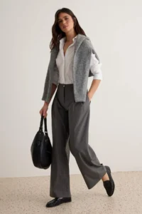 TRENDYOLMİLLA Anthracite Striped Pilili Wide Leg/Wide Leg Dress Pants - Image 2