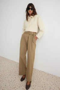 TRENDYOLMİLLA Mink Arched Wide Leg Pants - Image 2