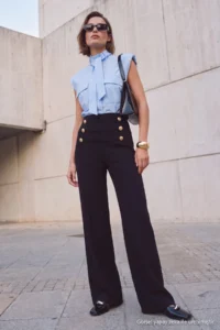 TRENDYOLMİLLA Black Button Pocket Detail Wide Leg/Wide Leg Cotton Material Knitting Pants