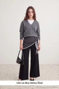 TRENDYOLMİLLA petite Black removable Shawl Detailed Wide Leg Pants