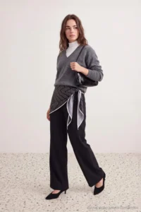 TRENDYOLMİLLA petite Black removable Shawl Detailed Wide Leg Pants - Image 2