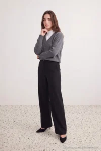 TRENDYOLMİLLA petite Black removable Shawl Detailed Wide Leg Pants - Image 3