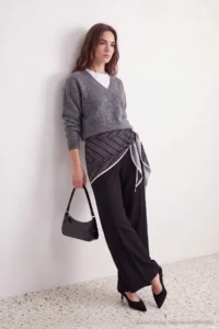 TRENDYOLMİLLA petite Black removable Shawl Detailed Wide Leg Pants - Image 4