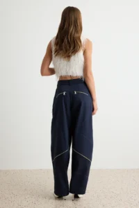 TRENDYOLMİLLA NAVY BLUE Zippered barrel Pattern Pants - Image 7