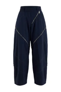 TRENDYOLMİLLA NAVY BLUE Zippered barrel Pattern Pants - Image 8
