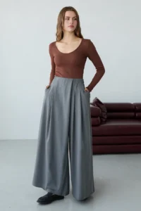 TRENDYOLMİLLA Gray Wide Leg Skirt Look Pants