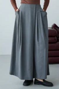 TRENDYOLMİLLA Gray Wide Leg Skirt Look Pants - Image 2