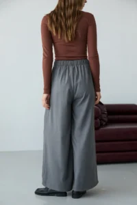 TRENDYOLMİLLA Gray Wide Leg Skirt Look Pants - Image 3