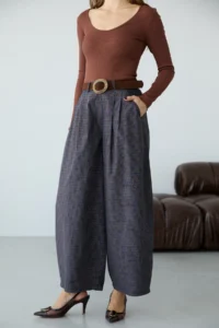 TRENDYOLMİLLA Brown Checkered Arched Balloon Pants - Image 2